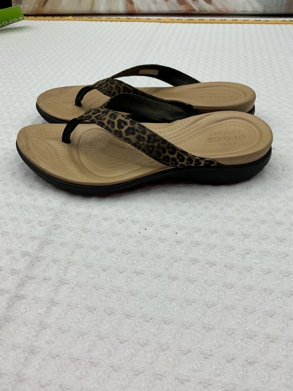 CROCS Women's Leopard-Print Thong Sandals in Tan and Black